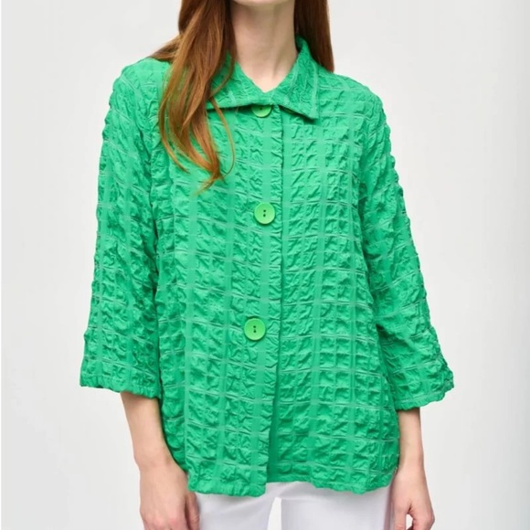 Joseph Ribkoff Island Green Textured Jacket Stand Collar US Size 10 Style 241069 - Picture 1 of 9